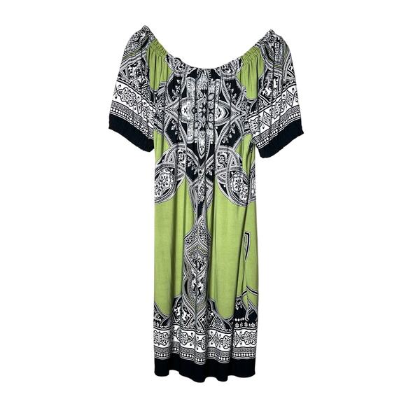 Intermission green and black paisley print off shoulder shift dress size 8 B160 - Picture 4 of 4